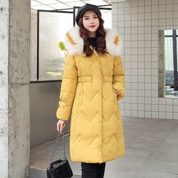 Korean Style Women's Winter Jacket Slim Long Parkas Woman Hooded With Fur Collar Plus Size Solid Thick Overcoat Female Coats 201109