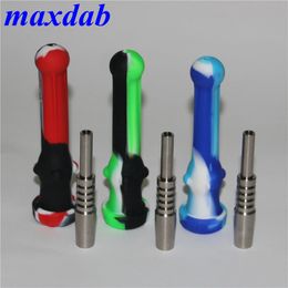 Smoking Silicone Nectar pipe With Titanium Tip Quartz Tips Dab Tool wax container For Smoking Rigs Glass Bongs
