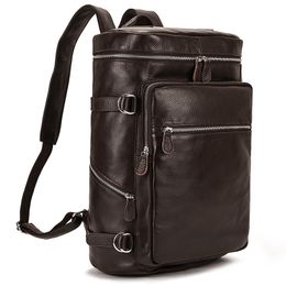 Men's Genuine Leather Backpack Soft Cow leather Male Laptop Daypack Travel Backpack Man Shool Bag Leather Bagpack Black