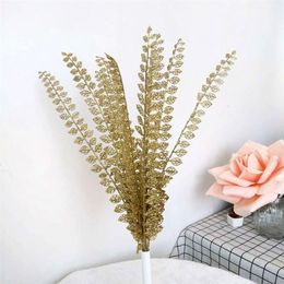 christmas tree leaves UK - 7 Pcs Christmas Decoration Gold Powder Leaves Artificial Flowers for Christmas Tree Gifts DIY Product Accessories Y201020