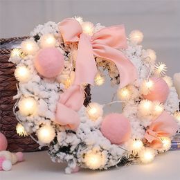 40# Pink Christmas Garland Celebration Mini Desktop Decoration Colored Balls + Warm Christmas Wreath Home Festival Ornaments 201127