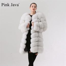 pink java QC1885 NEW arrival high quality real fox fur coat jacket 90cm long vest women winter warm coat FREE SHIPPING 201212