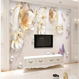 3d murals wallpaper for living room Jewellery relief three-dimensional simple fashion tulip wallpapers background wall decorative painting