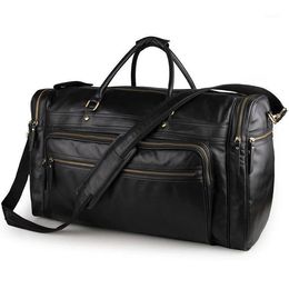 Duffel Bags Large-capacity Genuine Leather Travel Bag First Layer Leisure Luggage Handbag Comfortable Waterproof Black LD7801