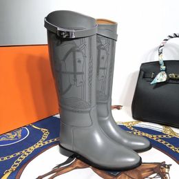 Boots Laser Engraving Top Quality Brand Knee High Fashion Horse Totem Riding Metal Decor Low Heel Comfortable Women1