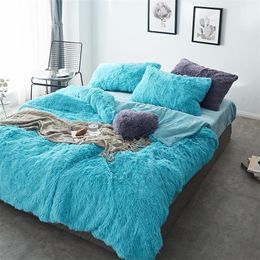 34 White Pink Blue Gray Red Purple Green Winter Thick Fleece Bed Fitted Shee Bedding Set Mink Velvet Duvet Cover Pillowcases 201021