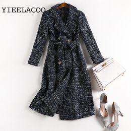 women's Coat Navy blue sequins fabric spring / autumn /winter jacket Tweed Business ladies one piece jacket coat 201029