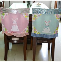 -Osterstuhlabdeckungen 48 * 48 cm Tuch Rosa blaues Kaninchen gedruckt Stuhlabdeckung Fröhliche Ostern Party Heimstuhldekoration