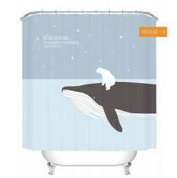 Cartoon Whale Bear Printed Shower Curtain Waterproof Polyester Toilet Partition Curtain Bathroom Curtain with Hooks Home Decor T200711