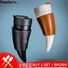 Keelorn 330ml Stainless Steel Vacuum Bottle Creative Goat Horn Coffee Mug Sports Thermos Direct Drinking Portable Vacuum Cup 201204