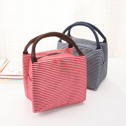Leisure Women Portable Lunch Bag Canvas Stripe Insulated Cooler Bags Thermal Food Picnic Kids