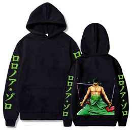 Japanese Anime One Piece Hoodie Printed Roronoa Zoro Pullover Funny Sweatshirts Long Sleeve Loose Streetwear Hoodie Tops H1227