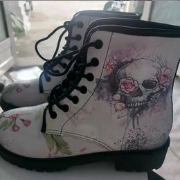 Martin boots autumn winter new 2021 British fashion tooling boot skull flower print high boot women's large size