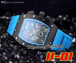 2022 A21j Automatic Mens Watch PVD Steel All Black Big Date Green Red Skeleton Dial Blue Rubber Strap Super Edition 6 Styles Puretime01 bG-d4