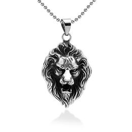 High Quality Stainless Steel Retro Antique Silver Pendant Gothic Punk Mens Lion's Head Hip Hop Necklace Charm Fashion Jewellery