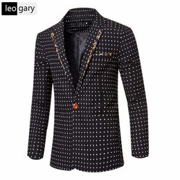 Fashion-New Autumn Winter Mens Business Blazer Jackets Dot Pattern Casual Slim Fit Men Blazers Suit Size M-XXXL