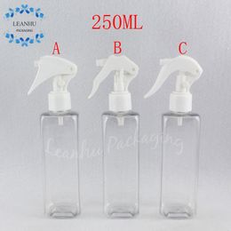 250ML Transparent Square Plastic Bottle With Trigger Spray Pump , 250CC Empty Cosmetic Container Toner / Water Sub-bottling