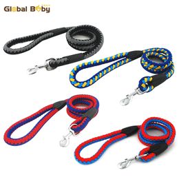 High Quality Double Colours Styles Round Rope Fibre Strong Dog Pet Leashes Lead for Medium Large Dogs LJ201112