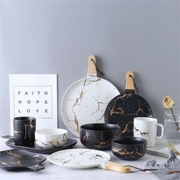 Large Soup Bowl European Marble Ceramic Plate Gold Snacks With Ceramic Tray Snack Plate Panel Home Tableware 201214