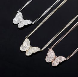 Men Women 14K Gold 3D Butterfly Pendant Necklace Fashion Jewellery Gift with 5mm 21inch Cuban Chain Zirconia Bling Choker Necklace