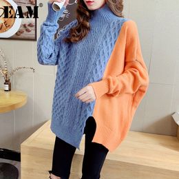 [EAM] Green Big Size Knitting Sweater Loose Fit Turtleneck Long Sleeve Women Pullovers New Fashion Tide Autumn Winter 2021 1Y219 210203