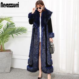 Nerazzurri Extra long winter faux fur coat runway womens fashion plus size streetwear fluffy thicken warm fake fur coats 201215