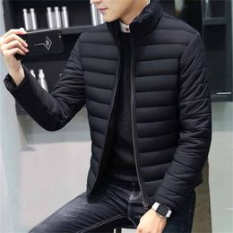 Fashion men's down coat thickened warm youth winter cotton coat casual solid color stand collar gray goose down jacket parka 201223
