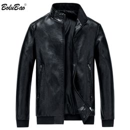 BOLUBAO Men's Winter Leather Jacket PU Solid Colour Motorcycle Business Men Jackets Windproof Male Leather Jackets Coats 201123