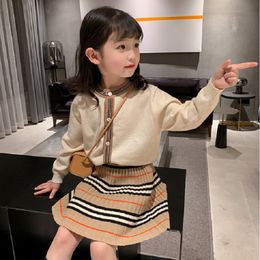 New Arrival 2020 Autumn Girls Clothing Knitted 2 Pieces Top+Skirt Suit Kids Clothes Sets Children OutfitsX1019