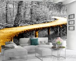 3d Bedroom Wallpaper Wooden Promenade Winter Forest Scenery Romantic Landscape Decorative Silk 3d Wallpaper Paper