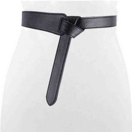 New Women Wide Corset Leather Belt Female Tie Obi Waistband Thin Bow Leisure Belts Ladies Wedding Dress Waistbands G220301