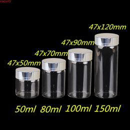 50ml 80ml 100ml 150ml Large Glass Bottles with Silver Screw Caps Empty Spice Jars Gift Crafts Vials 24pcs Free Shippinghigh qualtity