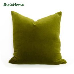 ESSIE HOME Luxury Olive Green Cotton Velvet Cushion Cover Pillow Case Lumbar Pillow Case 210201