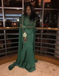 Unique Design African Evening Dresses Dark Green Long Sleeves Prom Gowns Mermaid Party Prom Dress for Special Occations V78