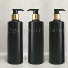 20X300ml black cosmetic body lotion container with aluminum pump gold collar shampoo bottle packaging