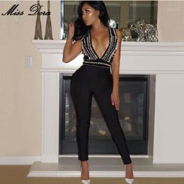 Wholesale- 2016 winter black Luxe Heavy Workmanship Multi Beads Embellished Deep V neck Women Bodysuit crystal Bandage Jumpsuit wholesale1