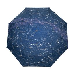 Creative Automatic 12 Universe Galaxy Space Stars Umbrella Star Map Starry Sky Folding Umbrella for Women T200117