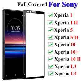 Tempered Glass Screen Protector For Sony Xperia 5 II Curved Full Covered Black Silk Printing Protective Film For Xperia 1 II 10 II