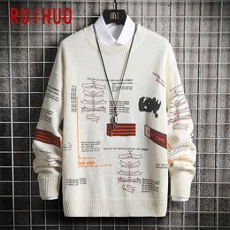 RUIHUO Autumn Winter Preppy Style Casual Knitted Sweater Men Clothing Korean Fashion Pullover Coats Wool Jumper M-3XL 201022