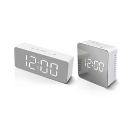 Table Clock Modern Bedside Digital Clock Deck Mirror Surface Rectangle Snooze Wake Up Alarm Clock For Home Office Decor Watch 201222