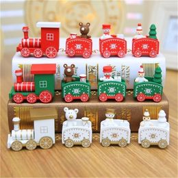 Decoration for Home 4 Knots Christmas Train Painted Wooden with Santa Kids Toys Ornament Navidad New Year Gift,Q Y201020