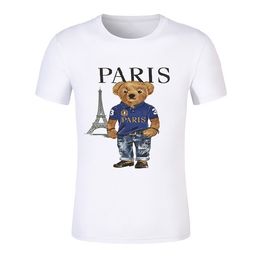Polos short sleeve bear t-shirt high quality Paris city poloshirt pattern 100% cotton and American bear print the same size relaxing T-s