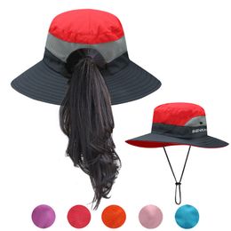 Summer Ponytail Hat for Women UV UPF Wide Brim Breathable Sun Hat Outdoor Hiking Fishing Bucket Waterproof Boonie Hat