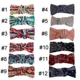 2020 Bohemian Fashion Women's Florals Stripe Headband Elastic Headband Ladies Vintage Knot Hair Band 12 Colours