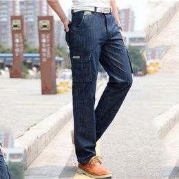 Mens Military Jeans Pants Workwear Multi-pockets Cargo Jeans Straight Motorcycle Denim Pants Casual Biker Long Trousers