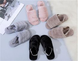 2022Latest Autumn And Winter Leisure Plush Slippers Printed Flat Comfortable Home Slippers For Ladies Classic Interlock Fur Slides