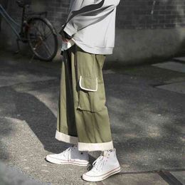 Wide-Leg Pants Men Streetwear Japanese Loose Straight Sweatpants Male Spring Autumn Fashion Casual Cargo Trousers Ropa Hombre G220224