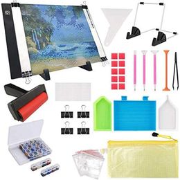 133PCS 5D Diamond Painting Tools A4 LED Light Pad Kit,DIY Dimmable Light Brightness Board Roller and Embroidery Box FD 201112