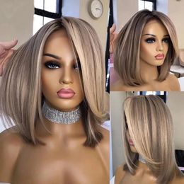 Peruvian Short Bob Ombre Wig Highlights Platinum Blonde 13x6 Lace Front Human Hair PrePluck Headband Ash Blondes Transparent Laces