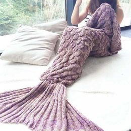 CAMMITEVER 17 Colours Mermaid Blanket Blankets Knitting Fish Tail Blanket Sofa Cover Birthday Gifts For Girls LJ201127